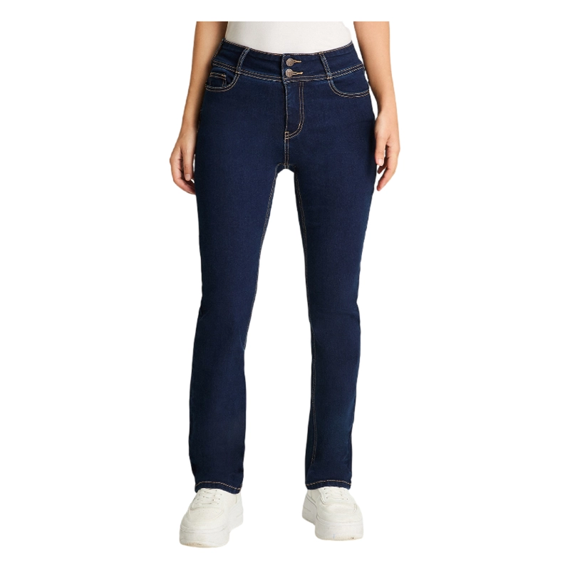 JEANS STRAIGHT PUSH UP TIRO ALTO AZUL MARINO - 1