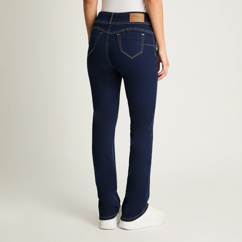 JEANS STRAIGHT PUSH UP TIRO ALTO AZUL MARINO - 2