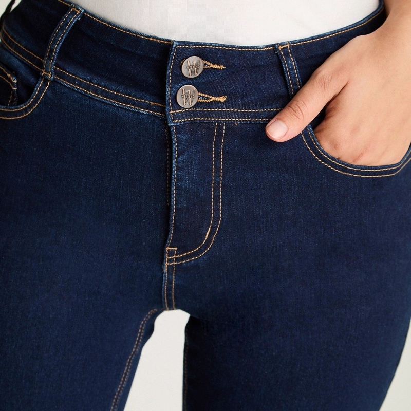 JEANS STRAIGHT PUSH UP TIRO ALTO AZUL MARINO - 3