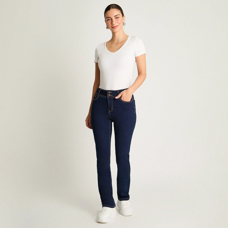 JEANS STRAIGHT PUSH UP TIRO ALTO AZUL MARINO - 4