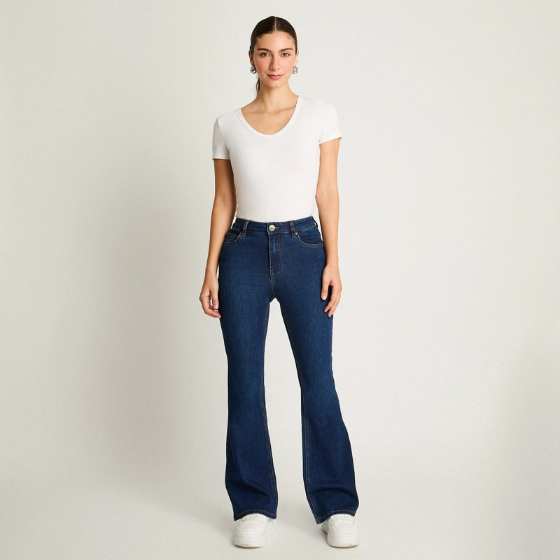 JEANS 5 BOLSILLOS FLARE AZUL MARINO - 4