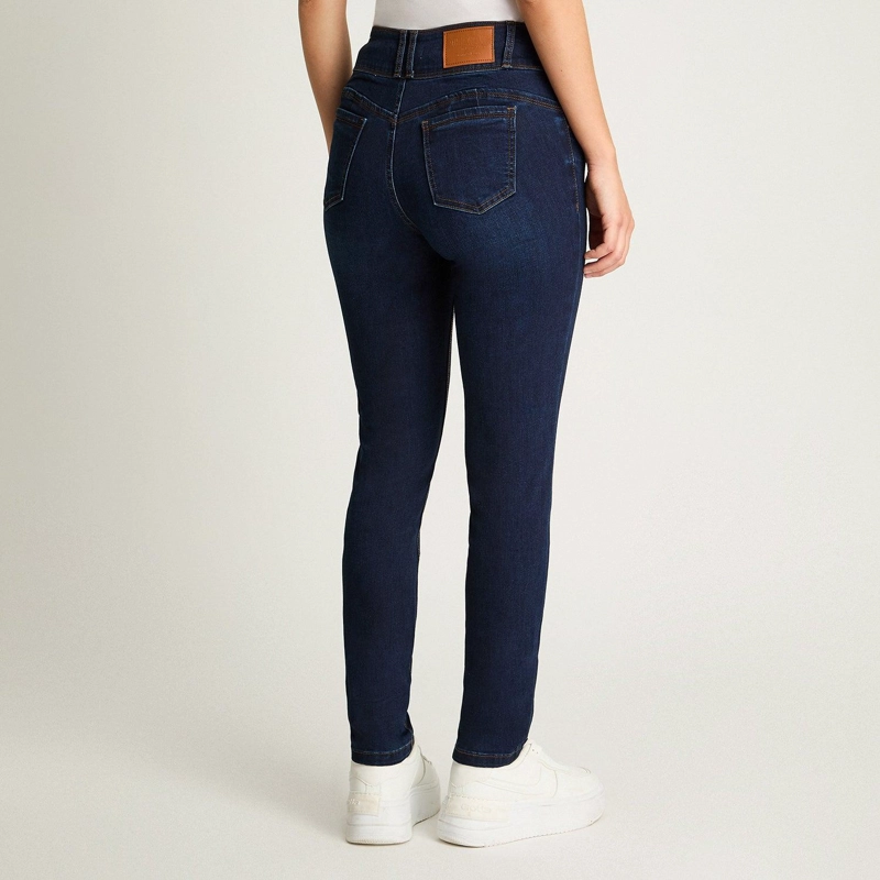 JEANS SLIM 5 BOLSILLOS PRETINA DOS BOTONES PUSH UP AZUL MARINO - 2