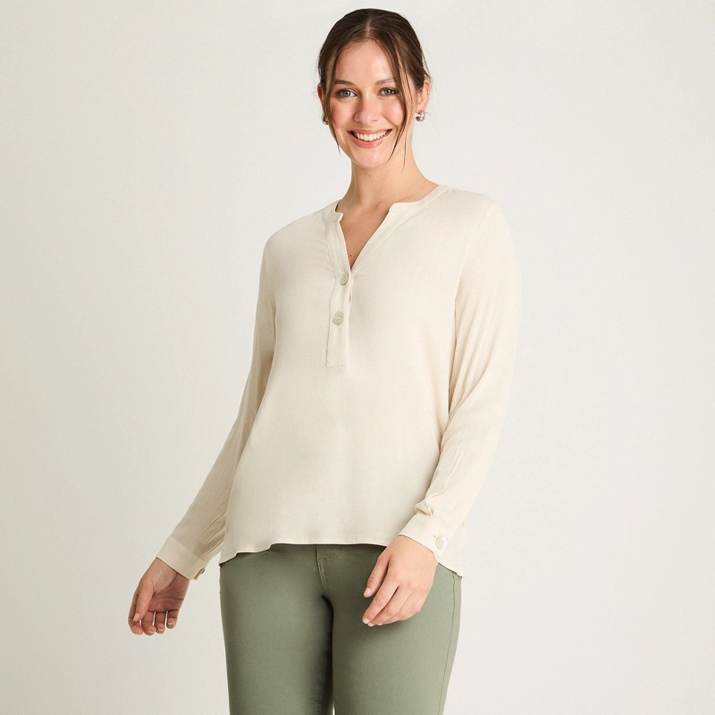 BLUSA CUELLO MAO BOTONES BEIGE - 1