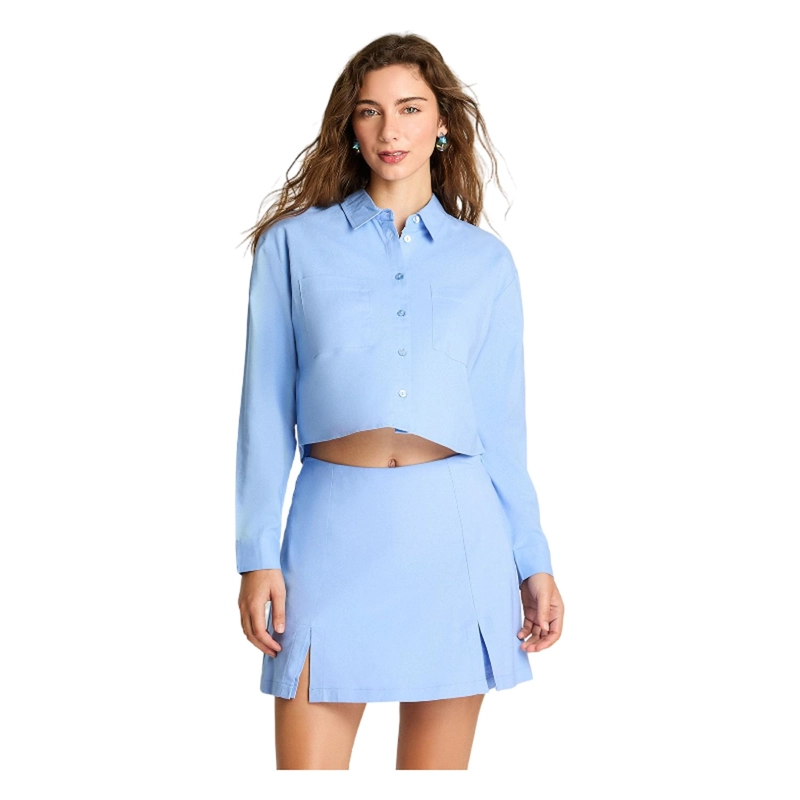 BLUSA CROP LINO CELESTE - 1