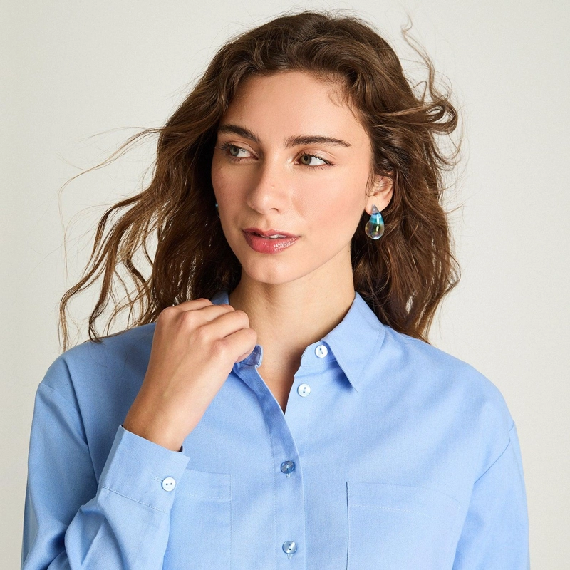 BLUSA CROP LINO CELESTE - 3