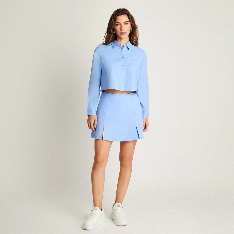 BLUSA CROP LINO CELESTE - 4