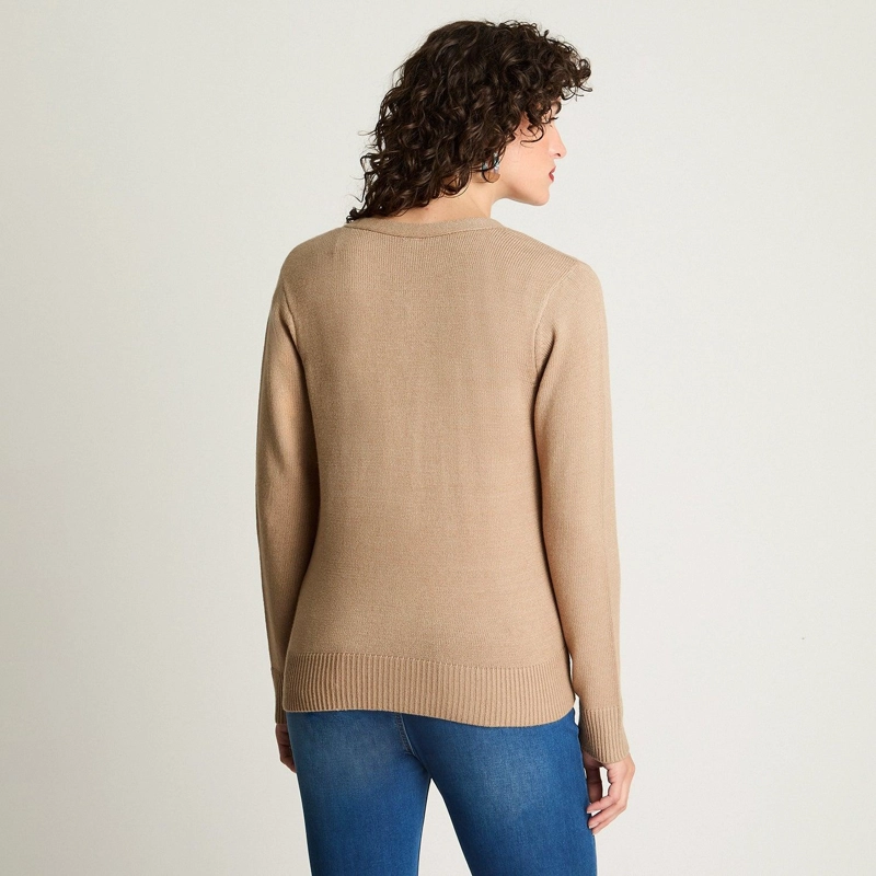 CARDIGAN CUELLO V BASICO CAMEL - 2