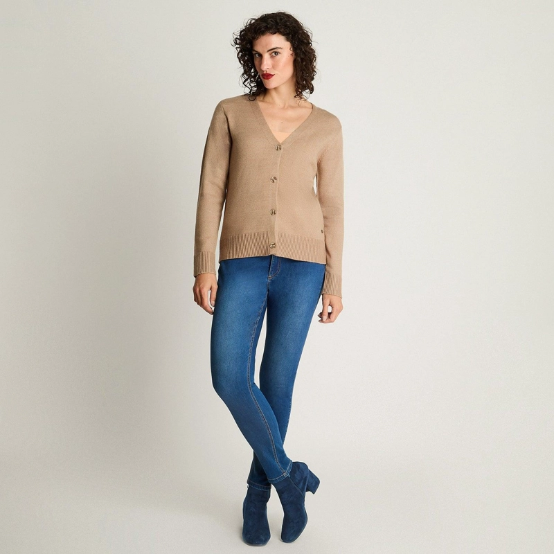 CARDIGAN CUELLO V BASICO CAMEL - 4