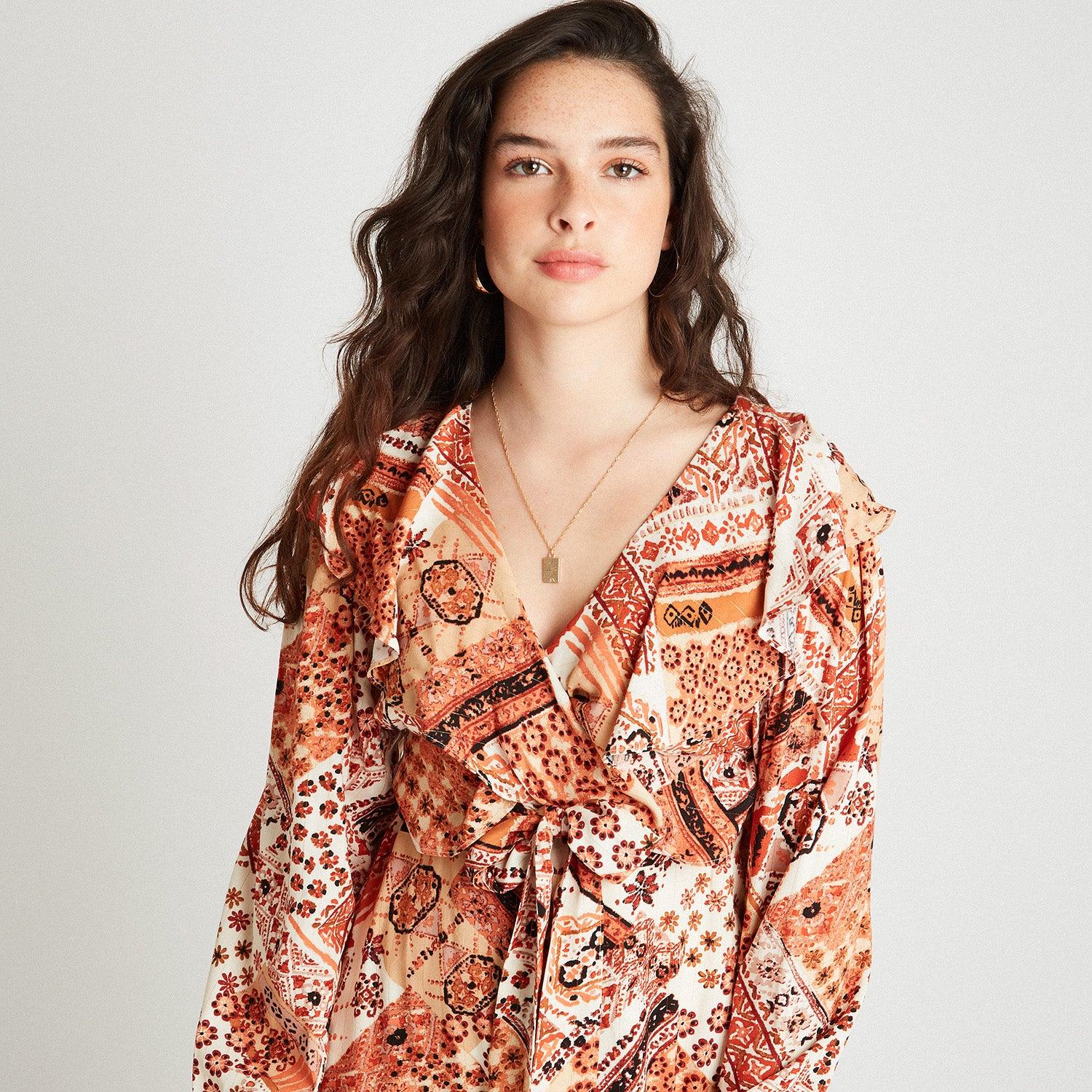 MAXI VESTIDO ESTAMPADO CON LUREX TERRACOTA - 3