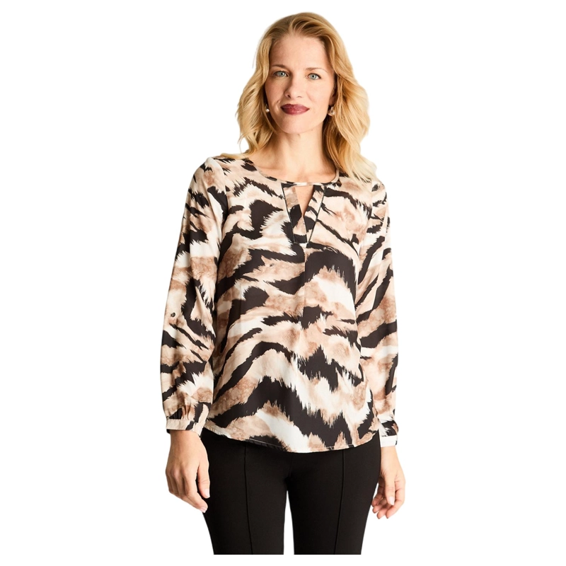 BLUSA ESCOTE REDONDO ESTAMPADA NEGRO - 1