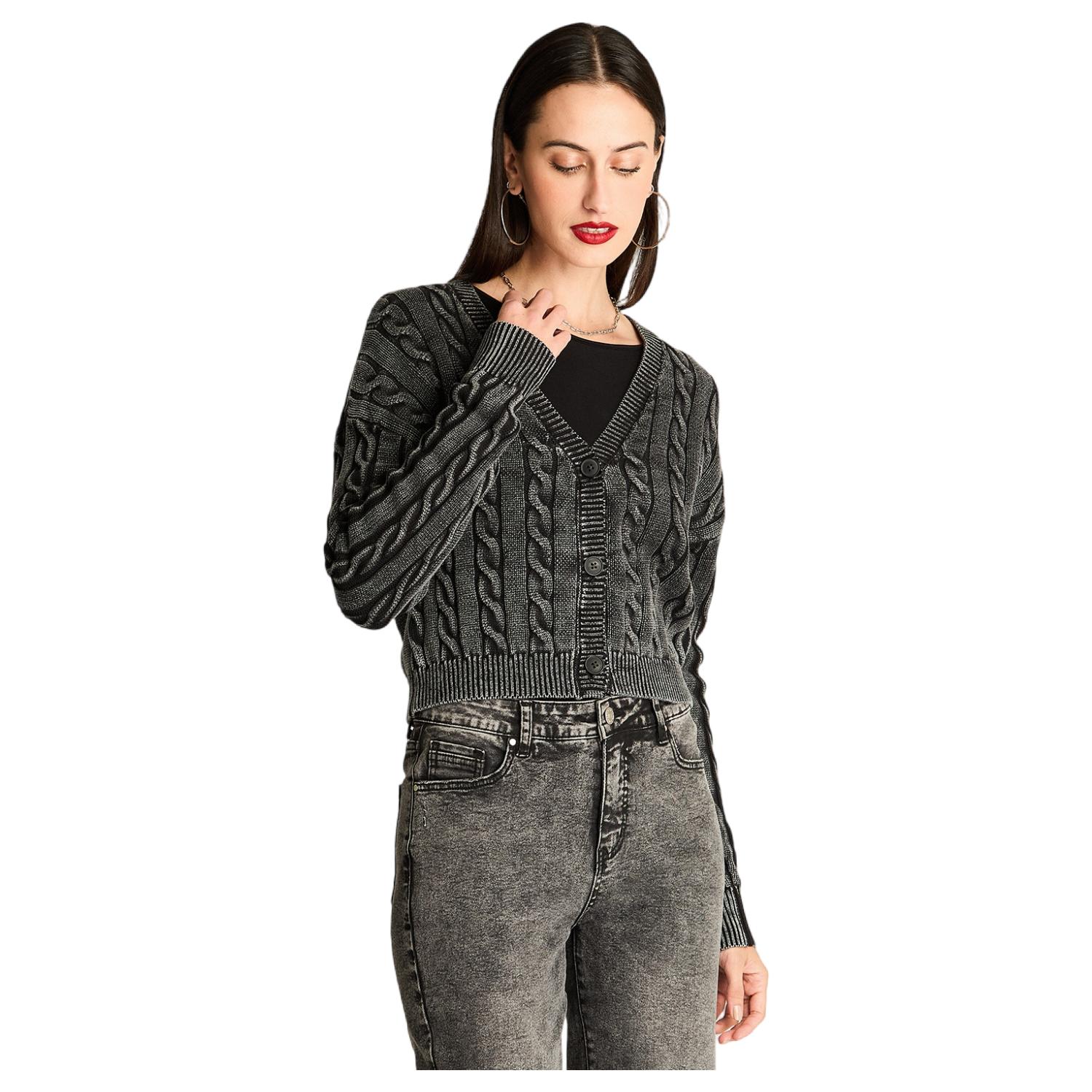 CARDIGAN TRENZADO CON BOTONES GRIS - 1