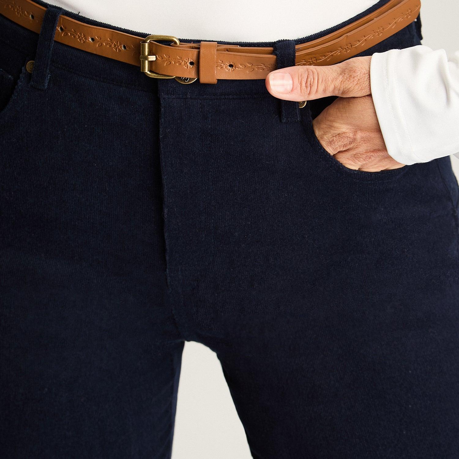 PANTALON DE COTELE 5 BOLSILLOS CON CINTURON AZUL - 3