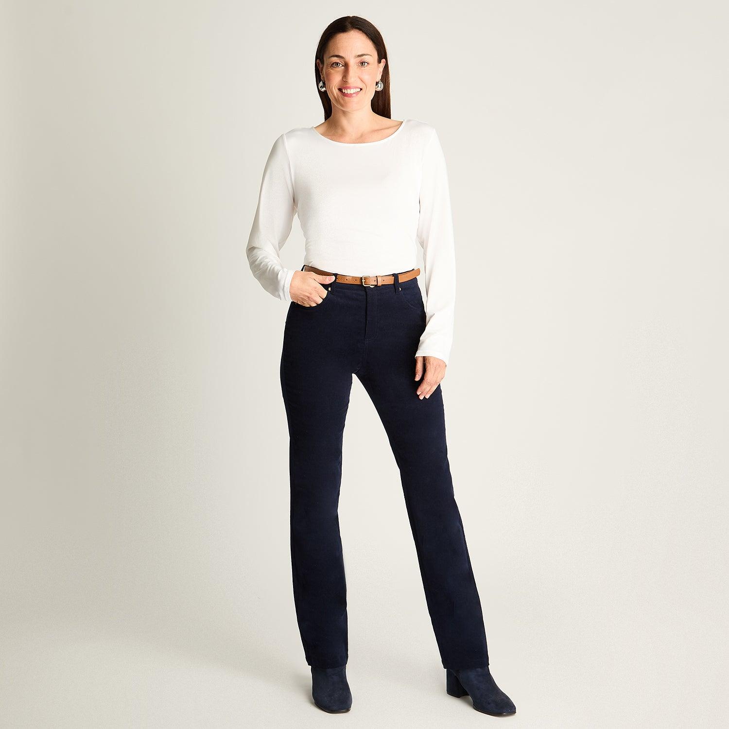 PANTALON DE COTELE 5 BOLSILLOS CON CINTURON AZUL - 4