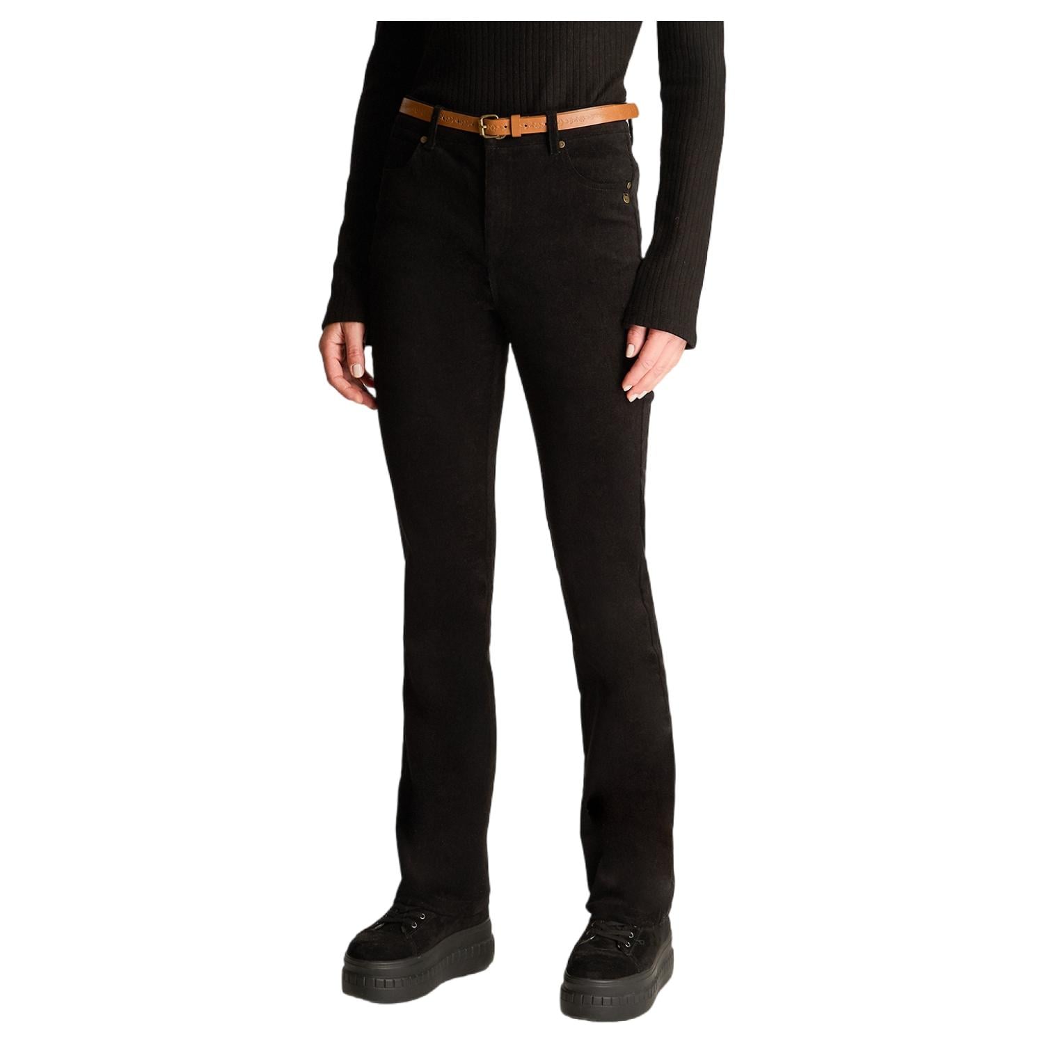 PANTALON DE COTELE 5 BOLSILLOS CON CINTURON NEGRO - 1
