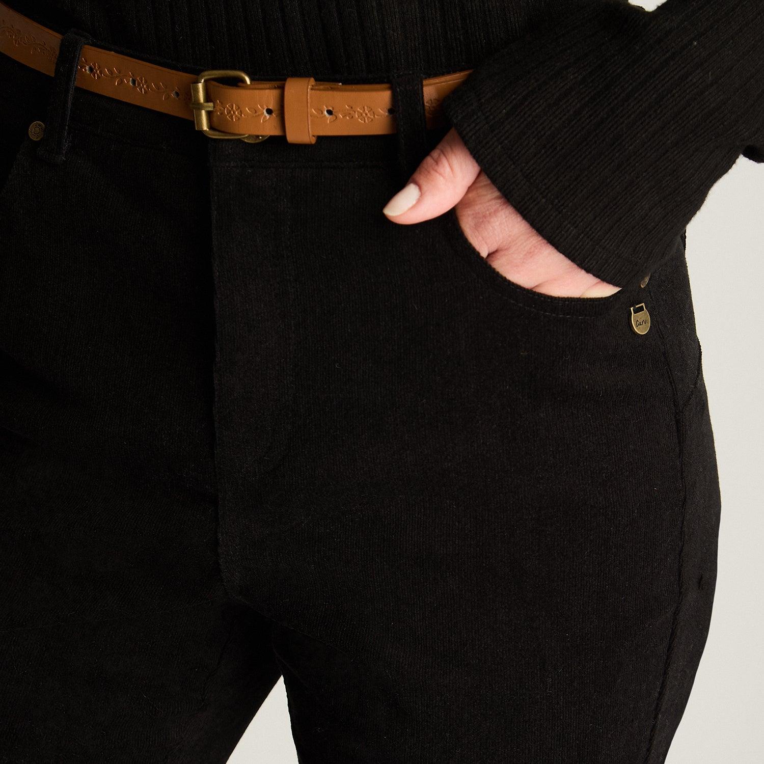 PANTALON DE COTELE 5 BOLSILLOS CON CINTURON NEGRO - 3