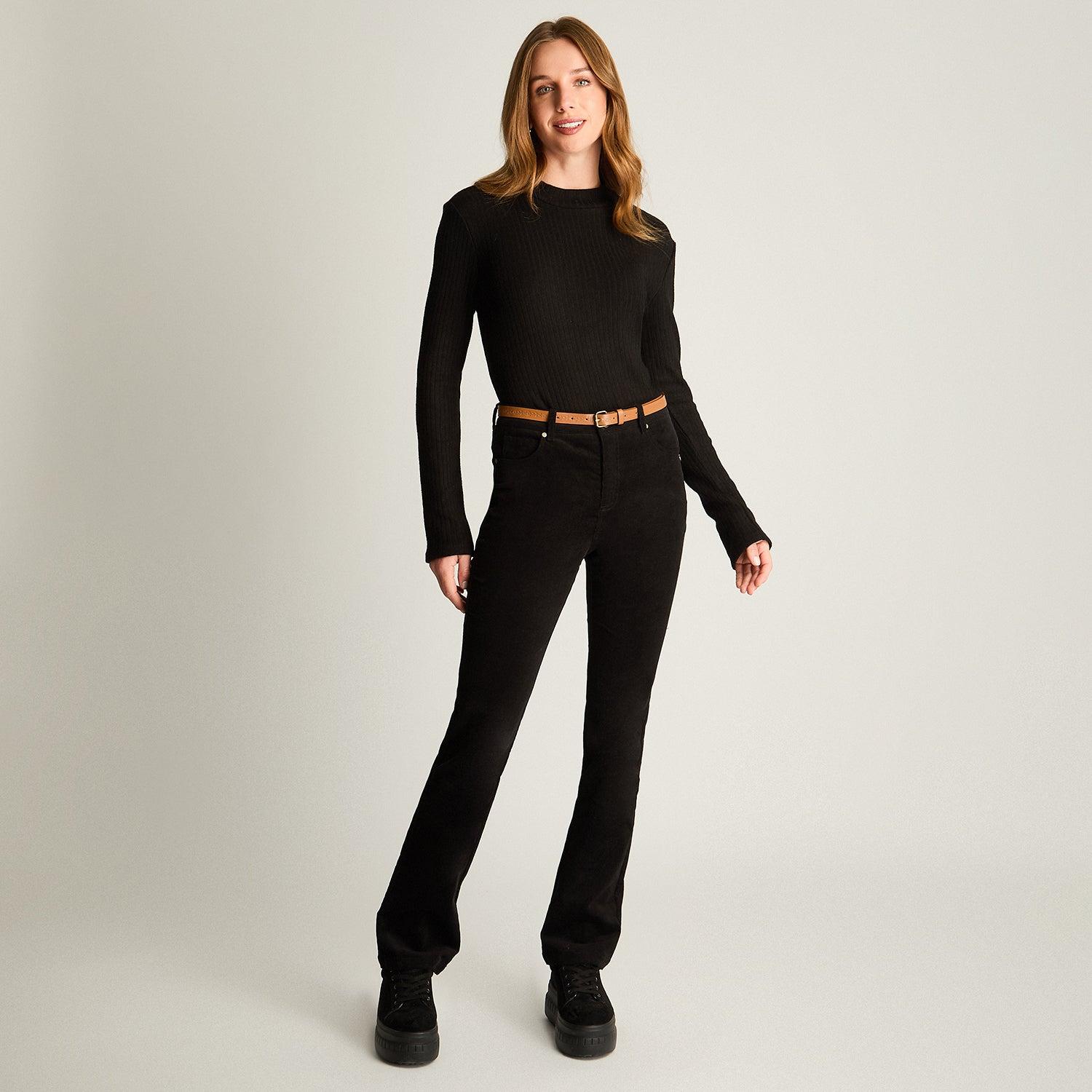 PANTALON DE COTELE 5 BOLSILLOS CON CINTURON NEGRO - 4