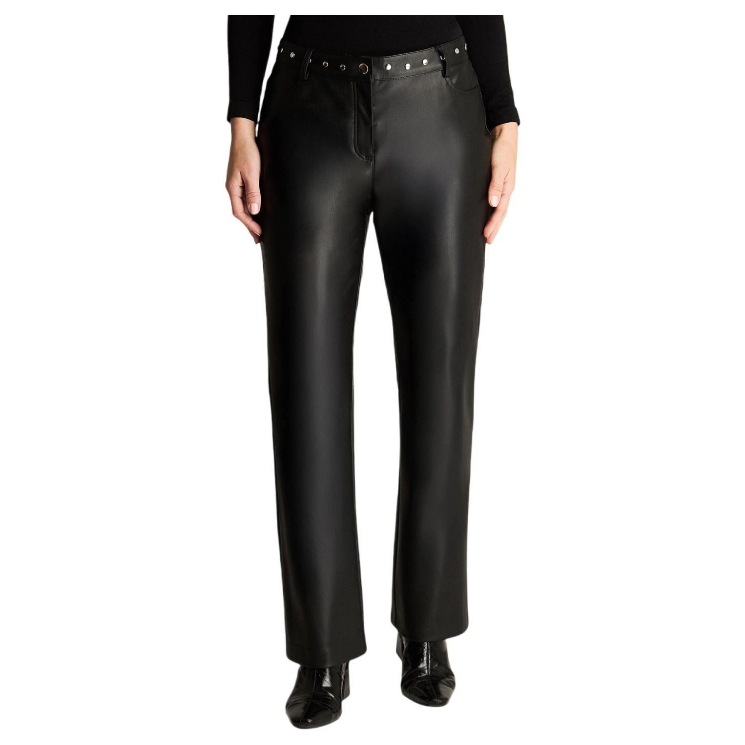 PANTALON DE PU RECTO CON TACHAS EN PRETINA NEGRO - 1