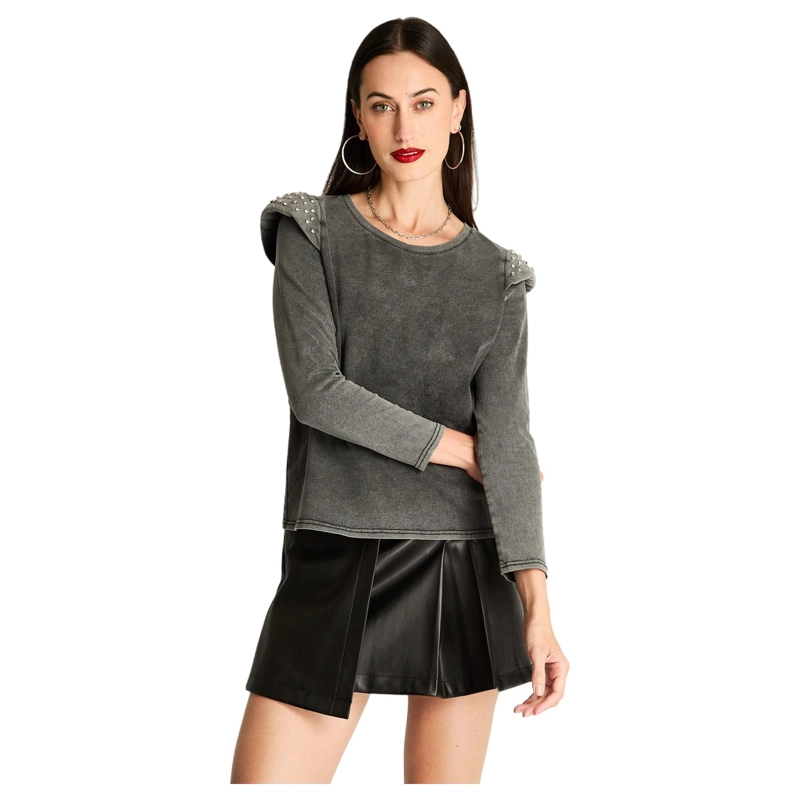 POLERA CON HOMBRERAS Y STRAPS GRIS - 1
