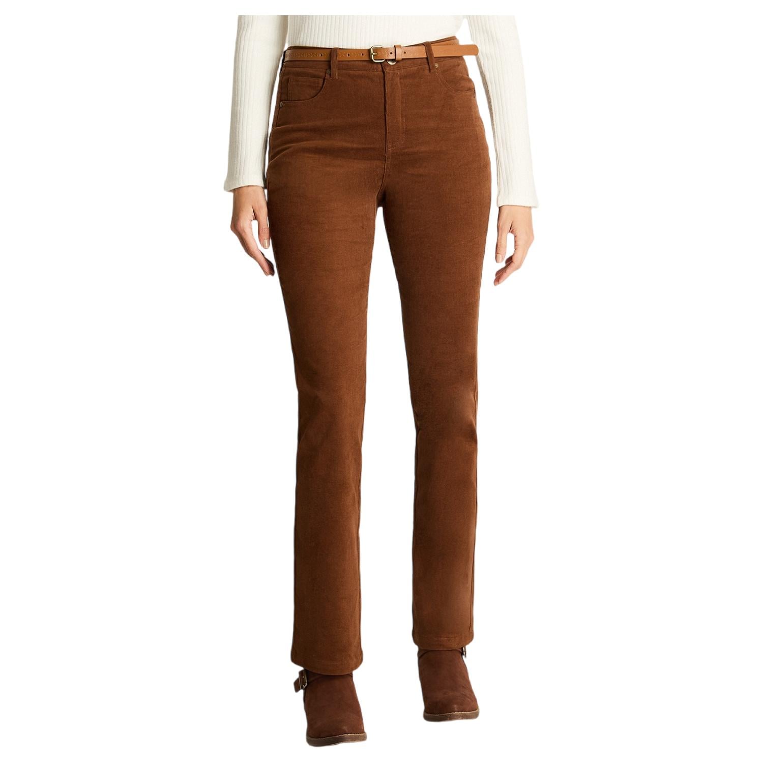 PANTALON DE COTELE 5 BOLSILLOS CON CINTURON CAFE - 1
