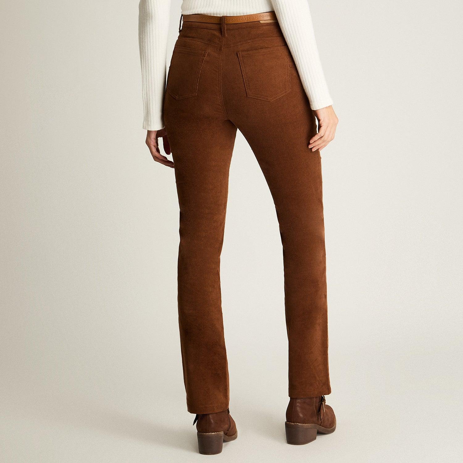 PANTALON DE COTELE 5 BOLSILLOS CON CINTURON CAFE - 2