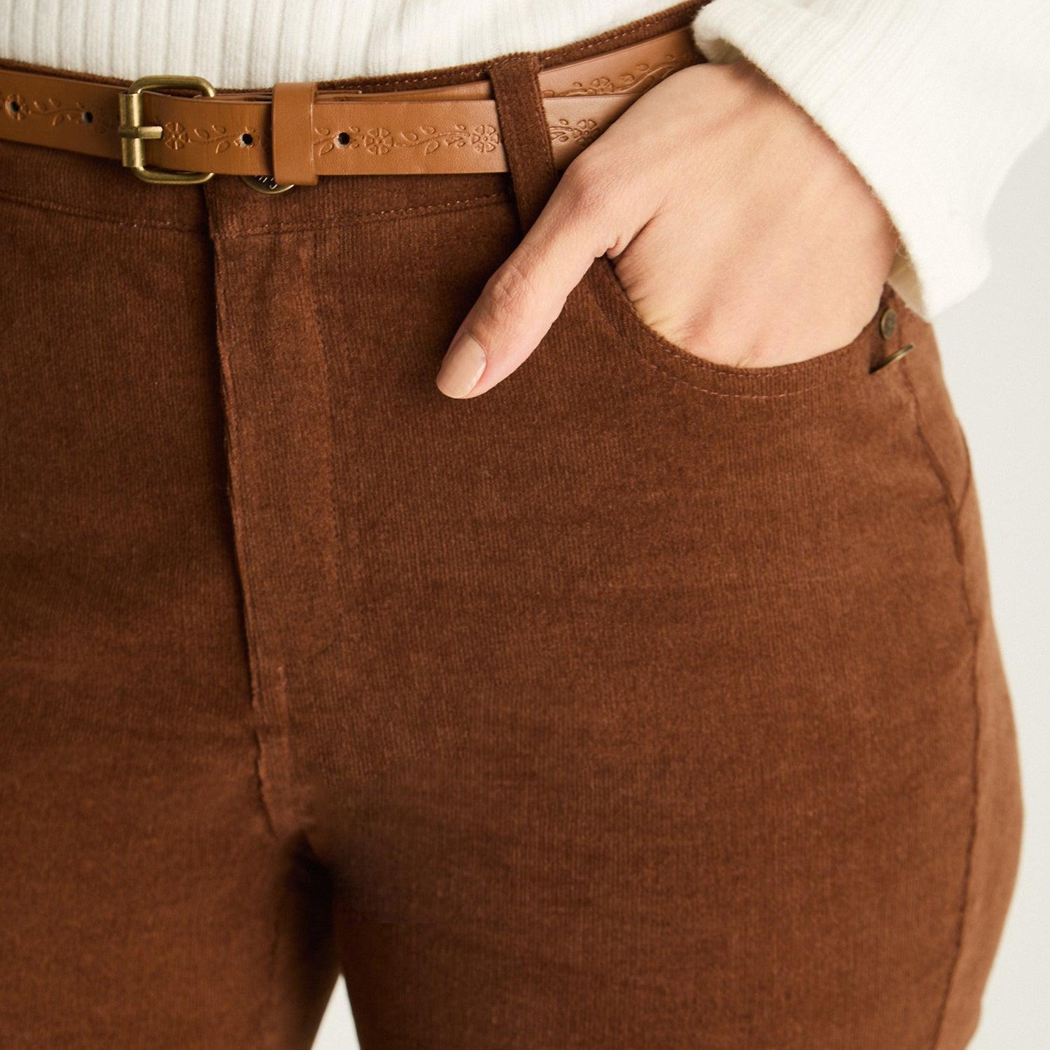 PANTALON DE COTELE 5 BOLSILLOS CON CINTURON CAFE - 3