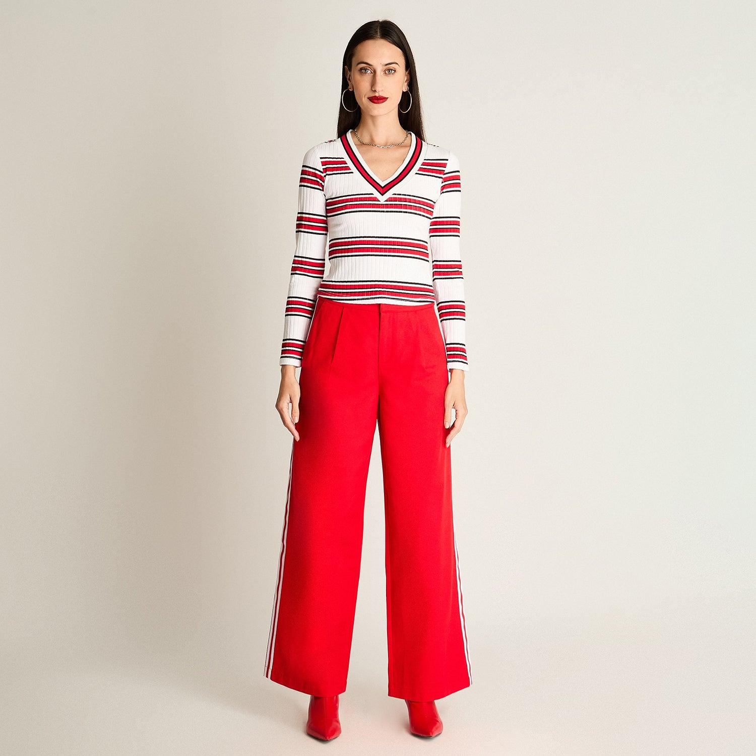 POLERA CUELLO V LISTADA BLANCO - 4