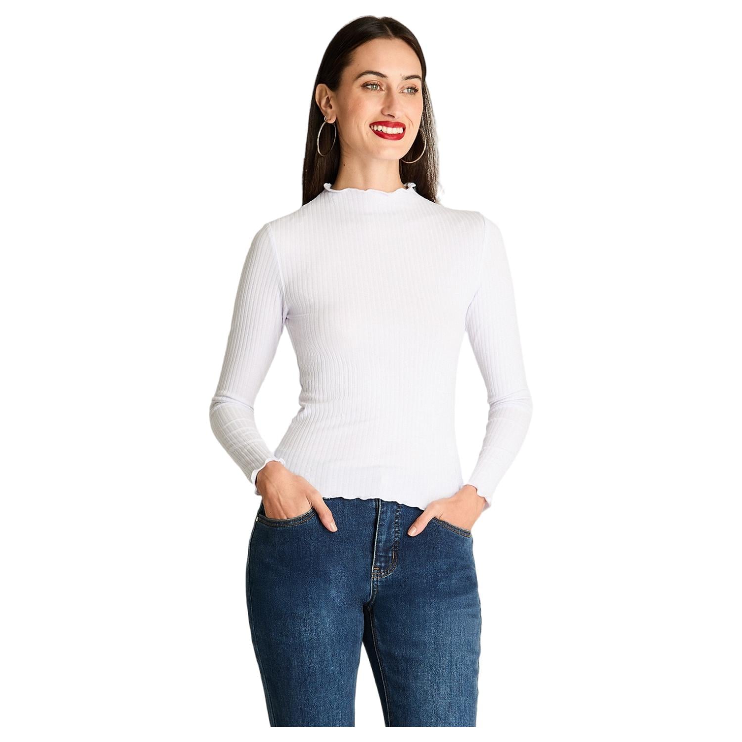 POLERA CUELLO ROULE MANGA LARGA BASICA BLANCO - 1