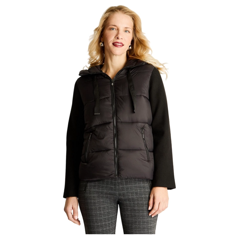 PARKA NEGRA CON MANGA DE ABRIGO Y GORRO - 1