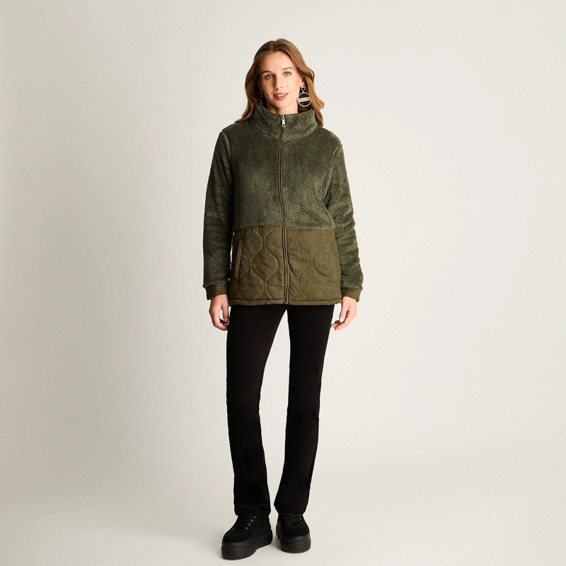 POLERON CORAL FLEECE CON DETALLES QUILTED VERDE - 3