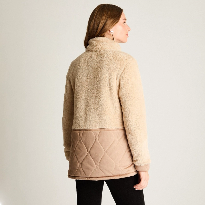 POLERON CORAL FLEECE CON DETALLES QUILTED BEIGE - 2