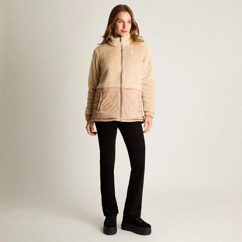 POLERON CORAL FLEECE CON DETALLES QUILTED BEIGE - 4
