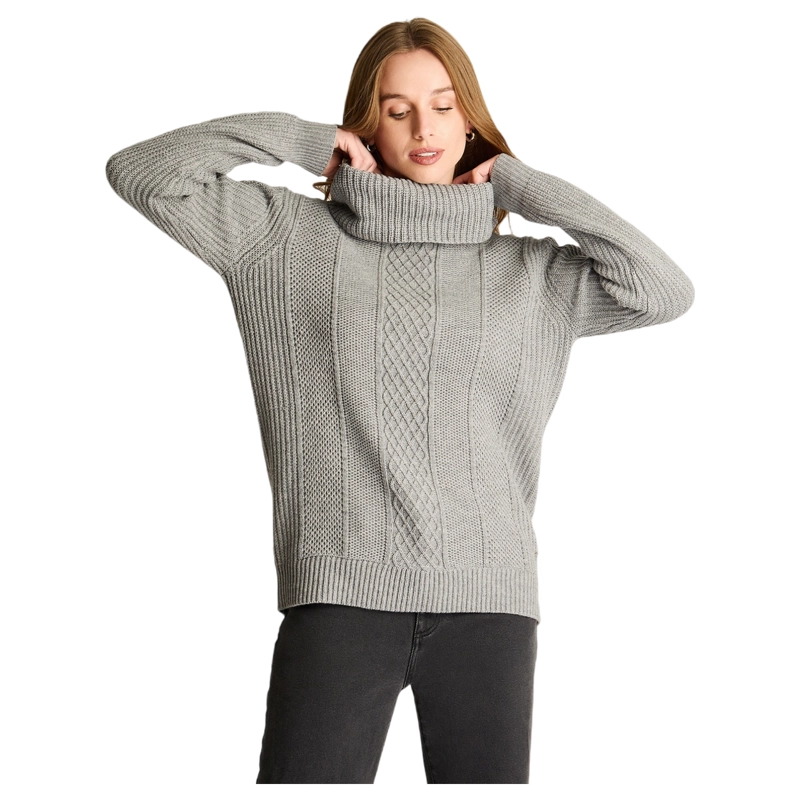 SWEATER GRIS CUELLO BOTE CON TRENZADO - 1