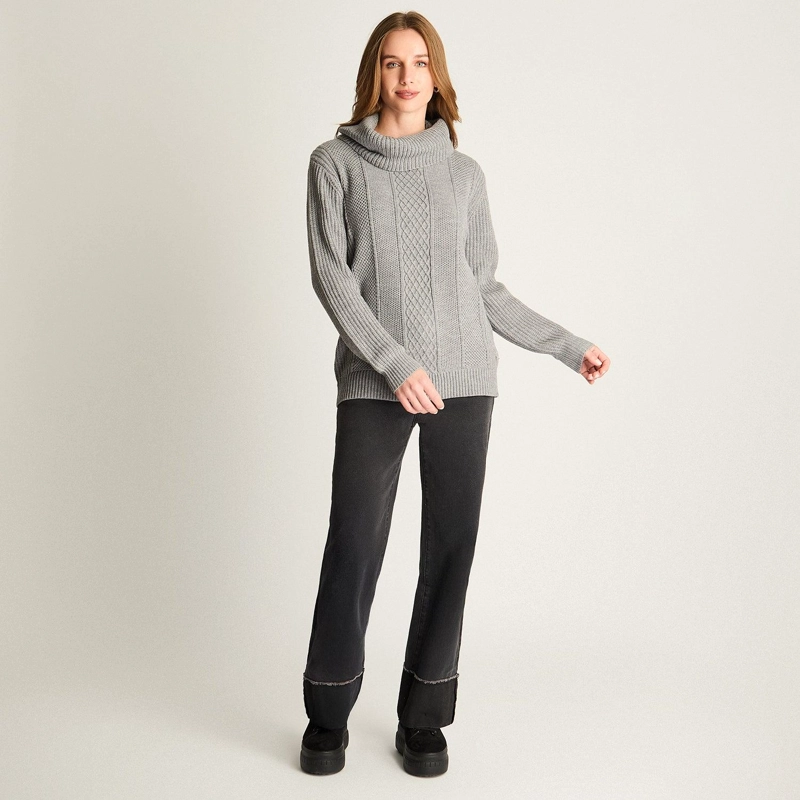 SWEATER GRIS CUELLO BOTE CON TRENZADO - 4