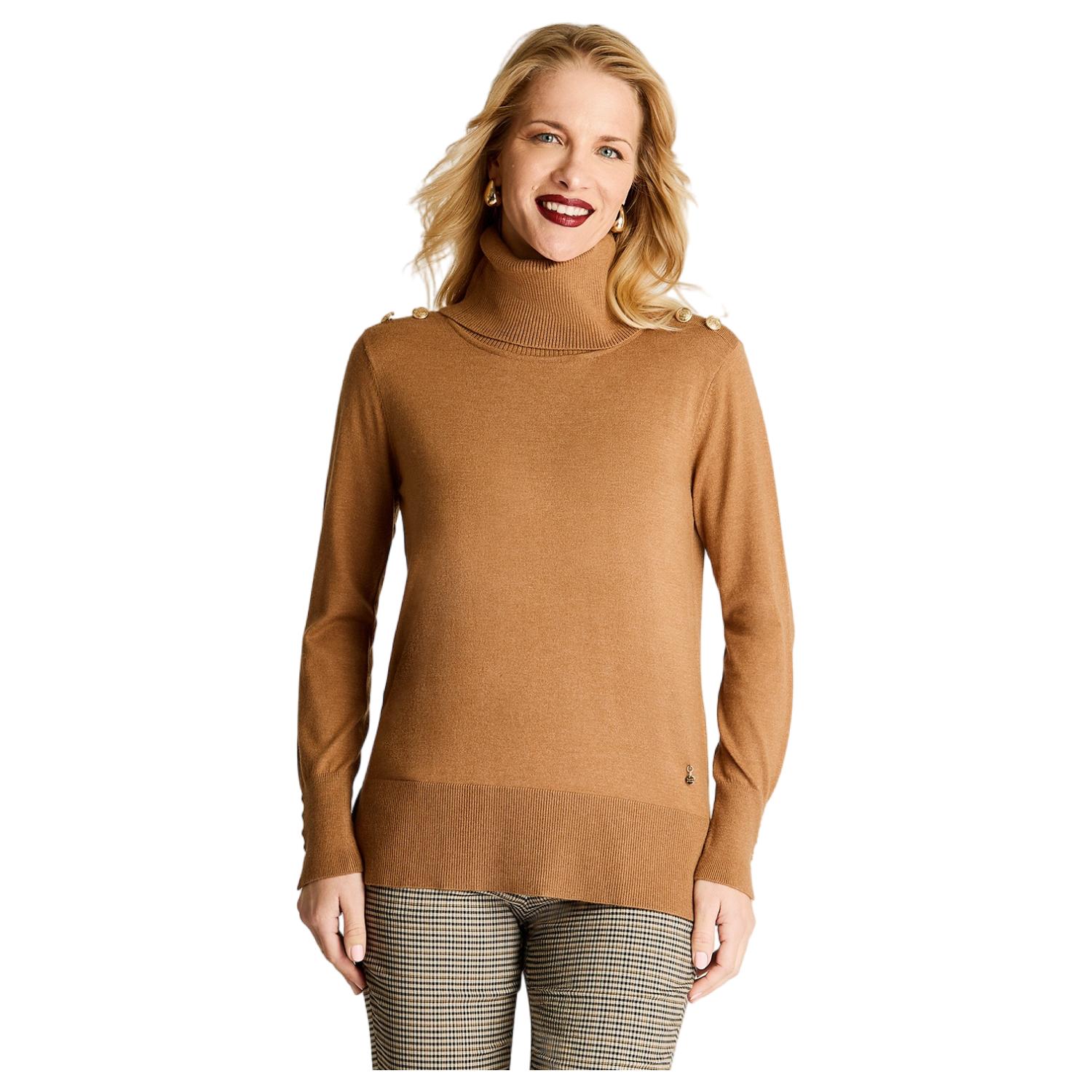 SWEATER MANGA LARGA CUELLO ALTO CON TACHAS CAMEL - 1