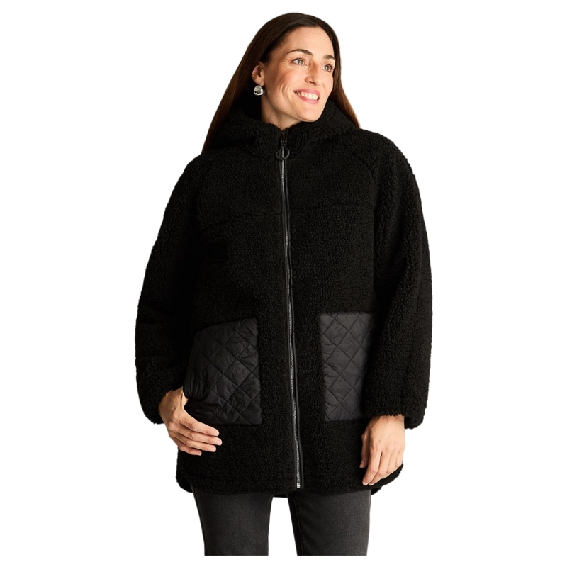 POLERON SHERPA CON GORRO Y BOLSILLOS QUILTED NEGRO - 1