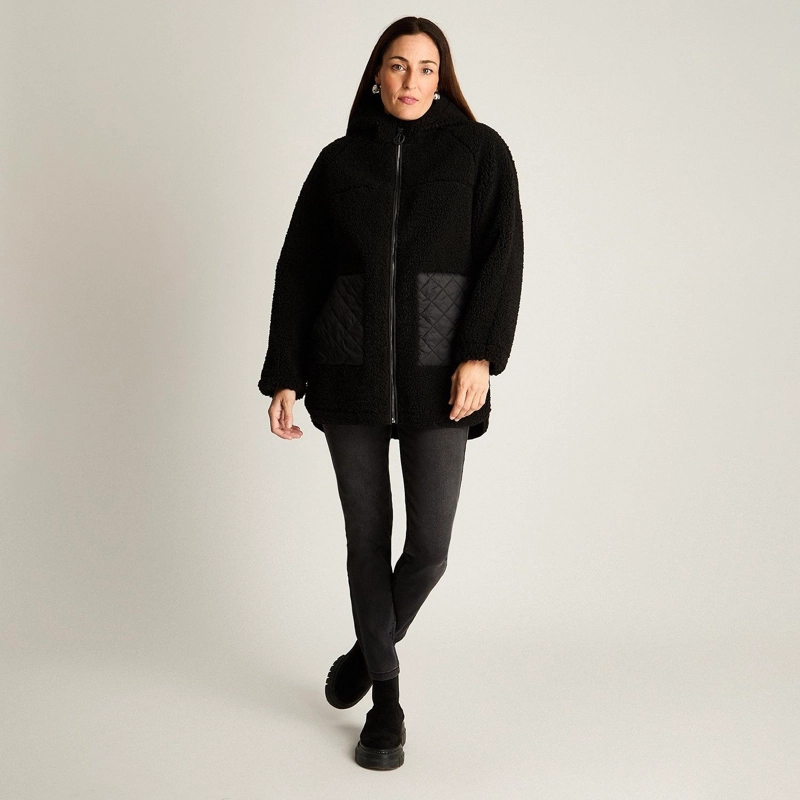 POLERON SHERPA CON GORRO Y BOLSILLOS QUILTED NEGRO - 4