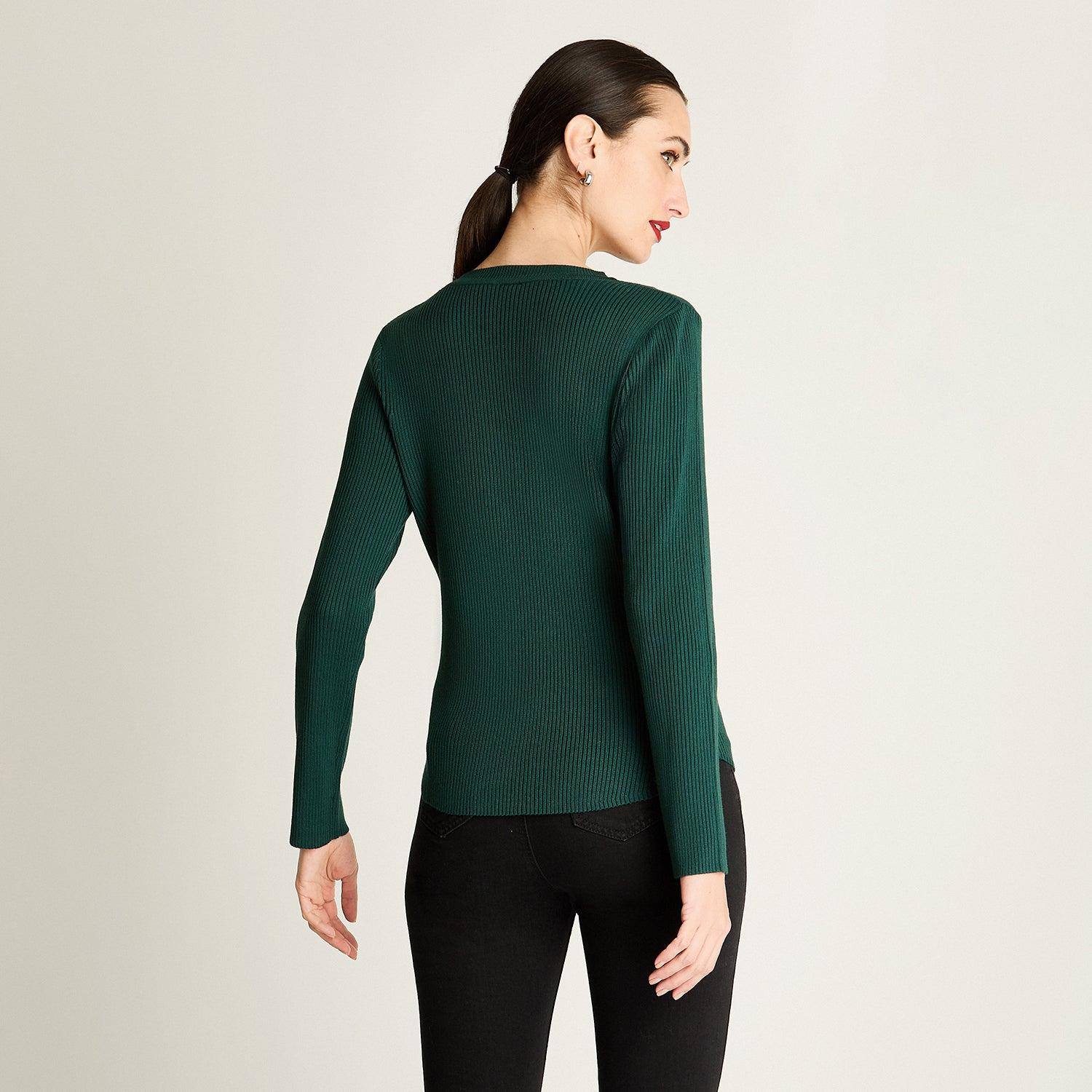 SWEATER MANGA LARGA ESCOTE REDONDO LISO VERDE - 2