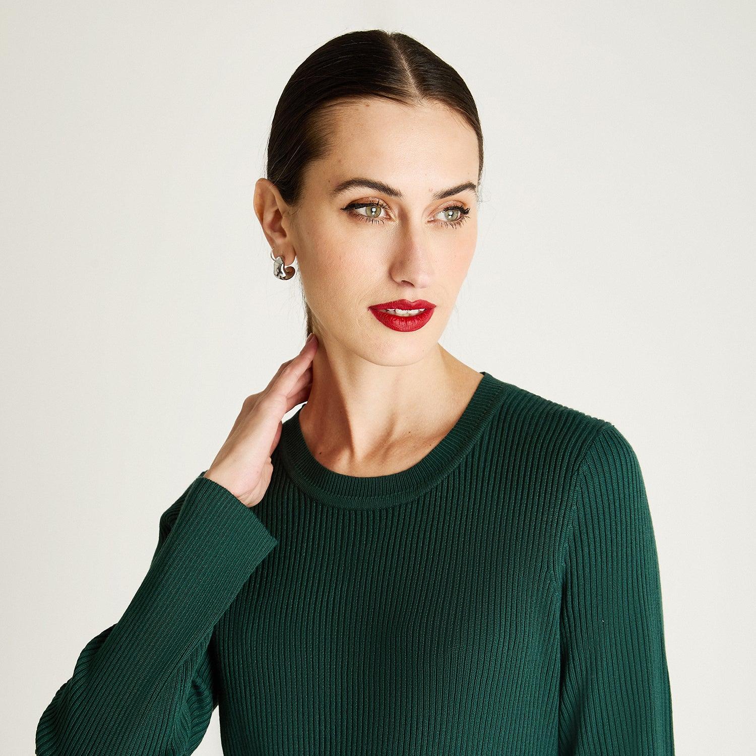SWEATER MANGA LARGA ESCOTE REDONDO LISO VERDE - 3