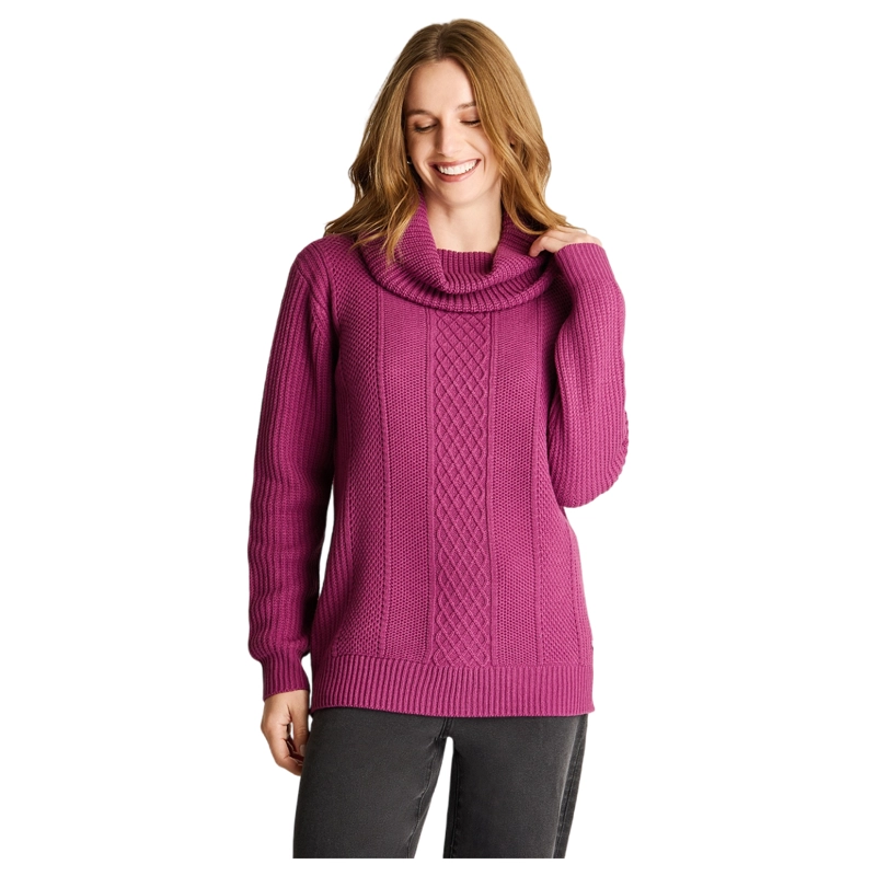 SWEATER MAGENTA CUELLO BOTE CON TRENZADO - 1