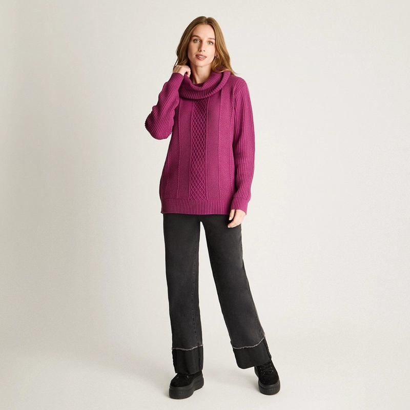 SWEATER MAGENTA CUELLO BOTE CON TRENZADO - 4