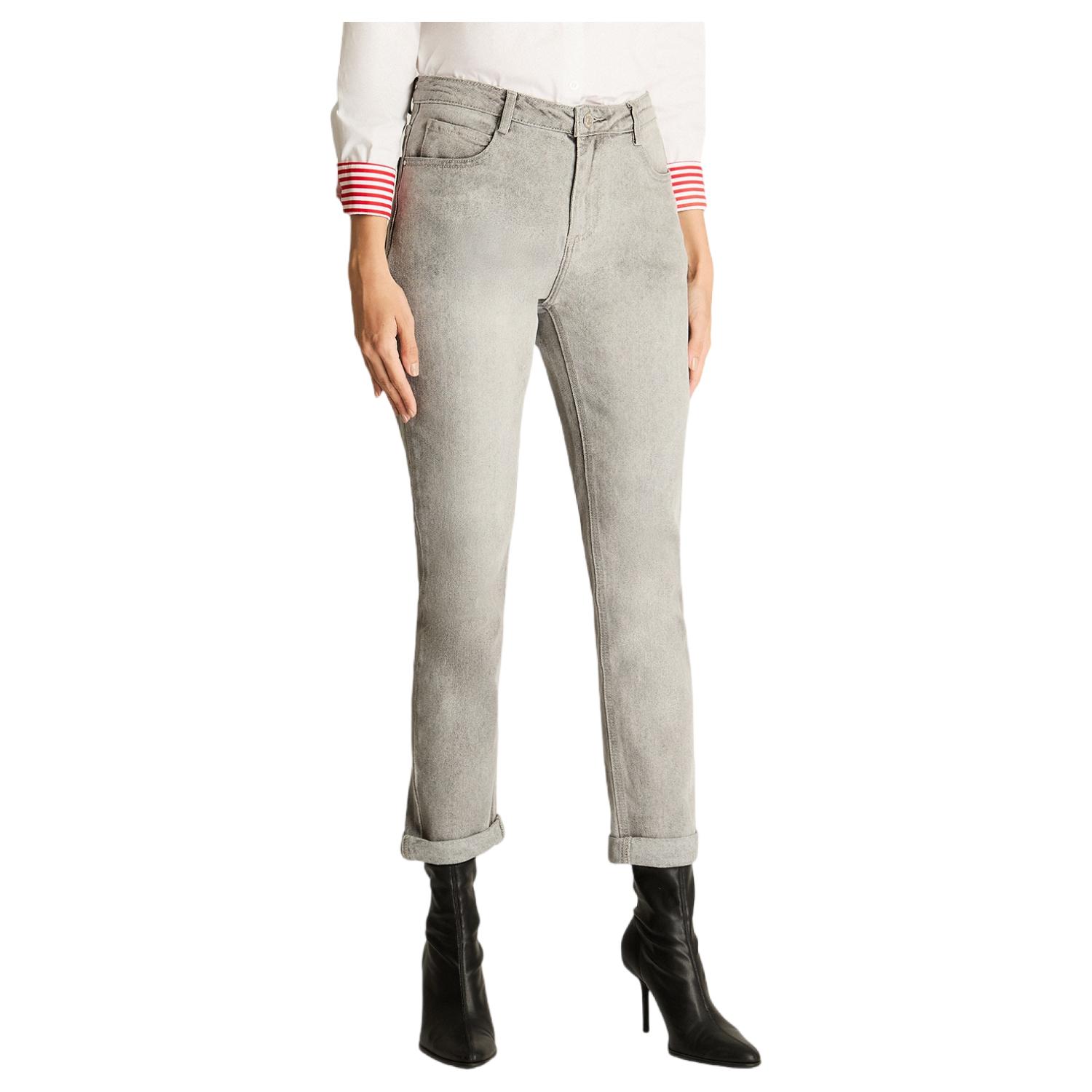 JEANS MOM CON BASTILLA DOBLADA GRIS - 1