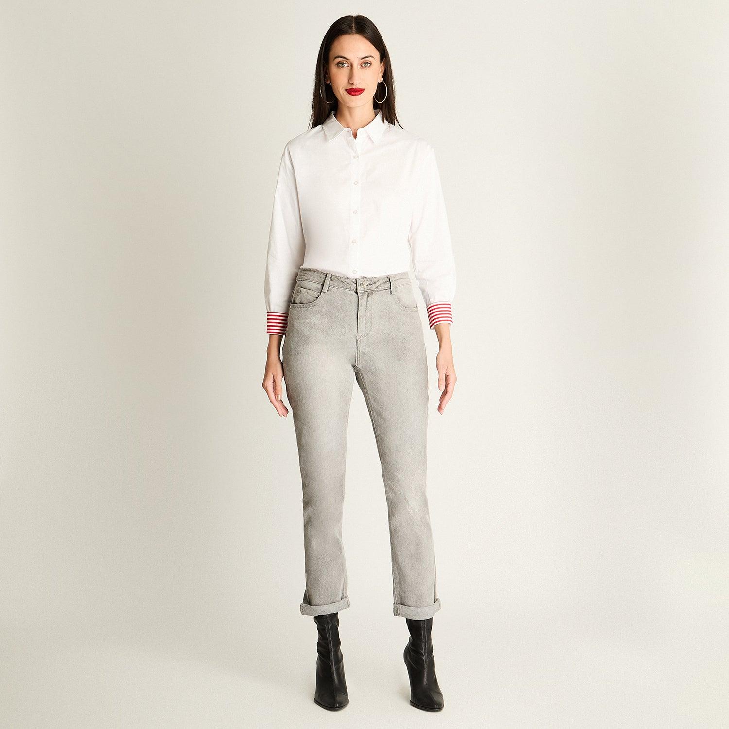 JEANS MOM CON BASTILLA DOBLADA GRIS - 4