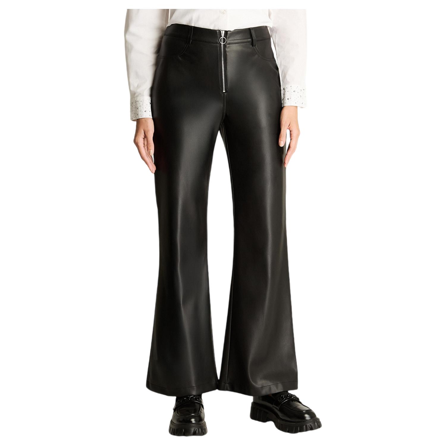 PANTALON WIDE LEG BOLSILLOS Y CIERRE METALICO NEGRO - 1