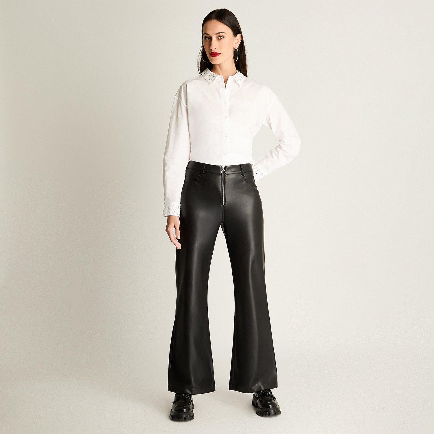 PANTALON WIDE LEG BOLSILLOS Y CIERRE METALICO NEGRO - 4