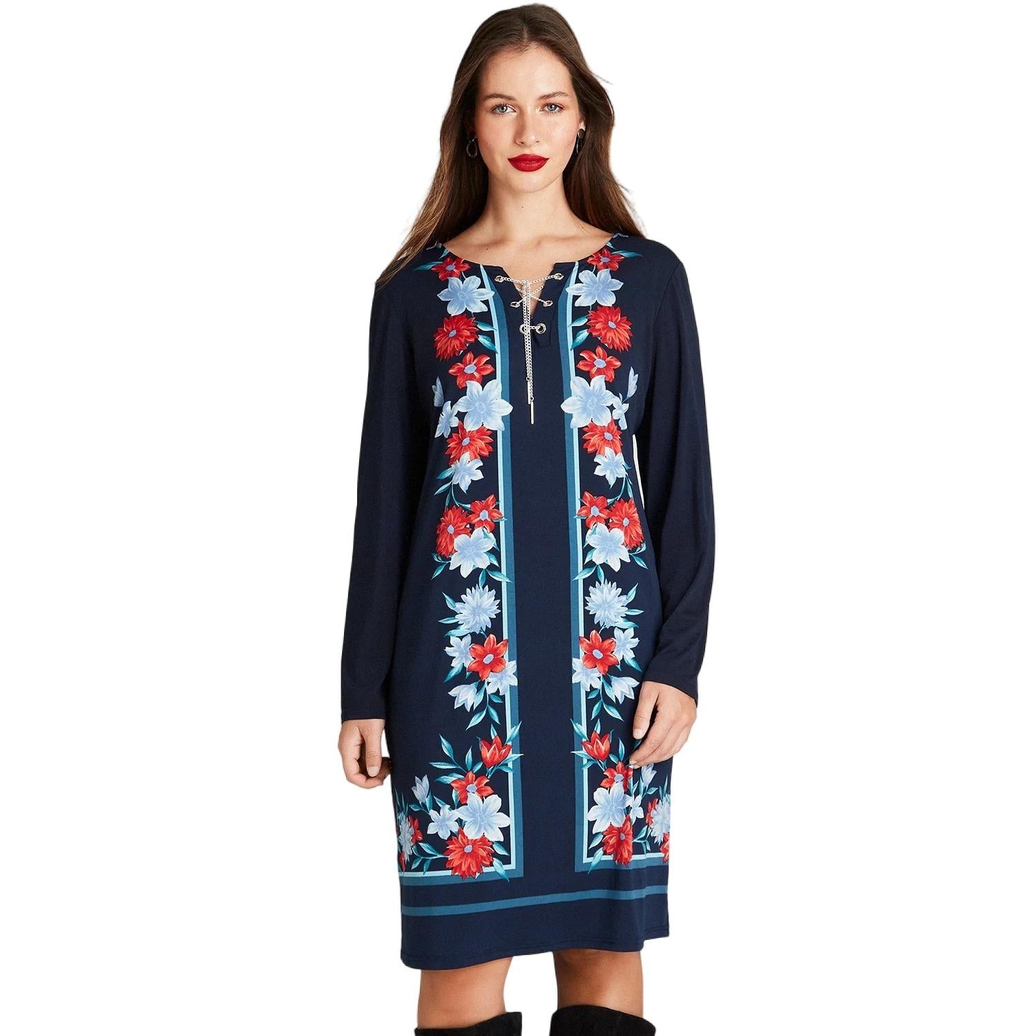 VESTIDO MANGA LARGA ESTAMPADO AZUL - 1