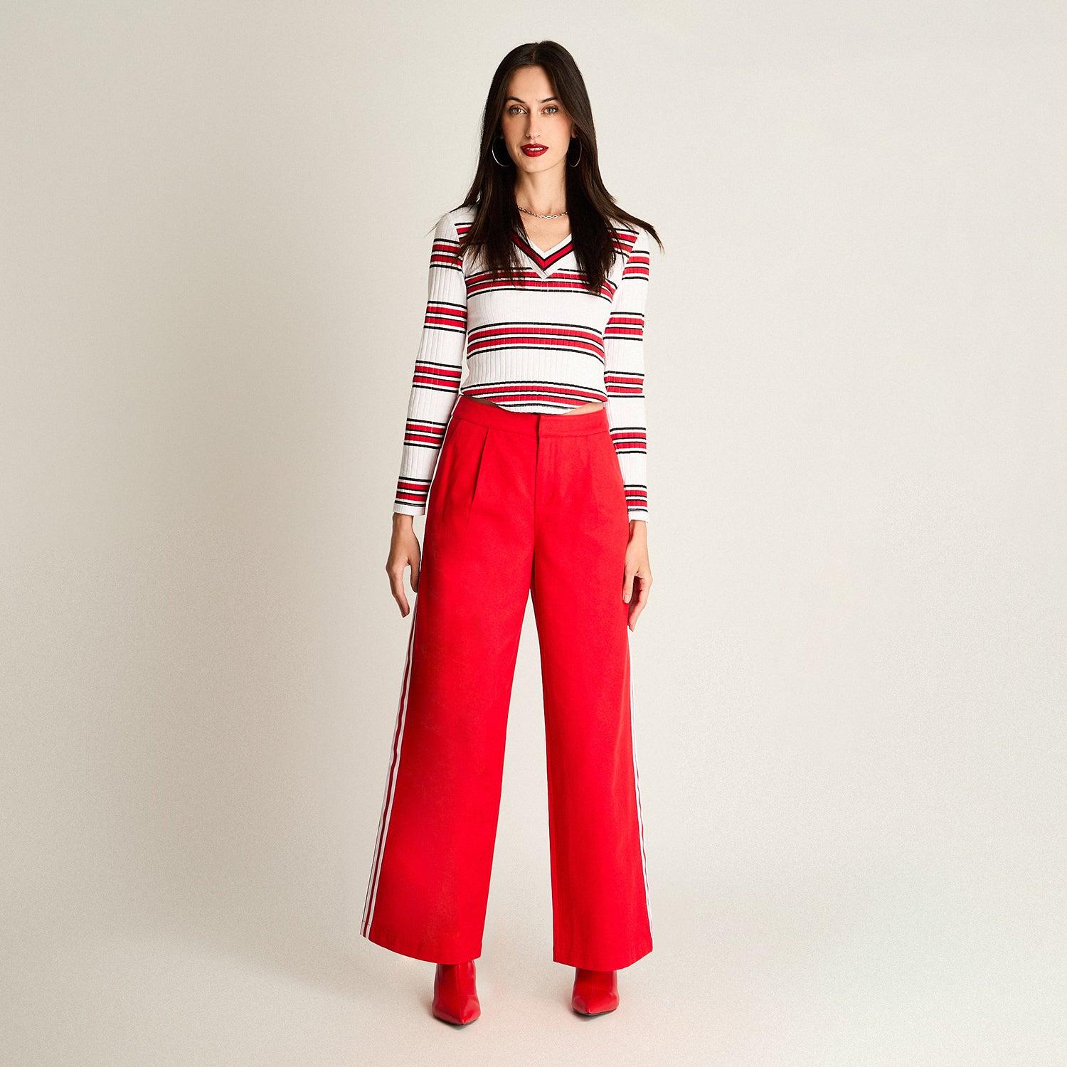PANTALON CINTA COSTADO ROJO - 4