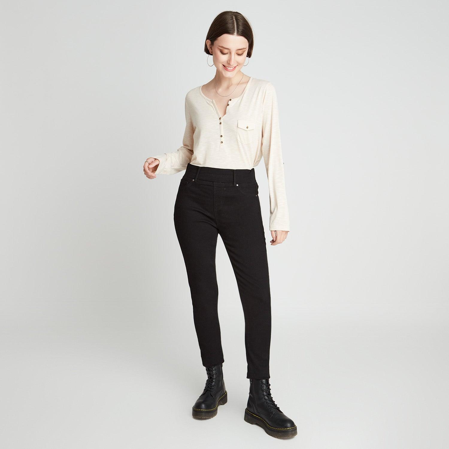JEANS CALZA EN COLOR NEGRO CON PRETINA ALTA - 4