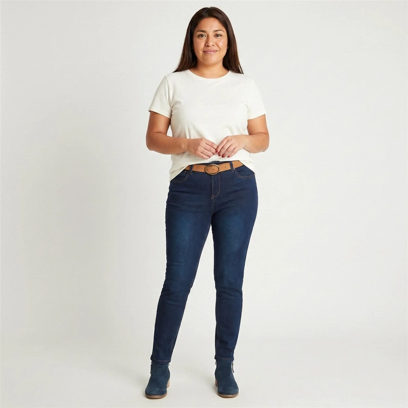 SKINNY JEANS AZUL OSCURO CON CINTURON - 2