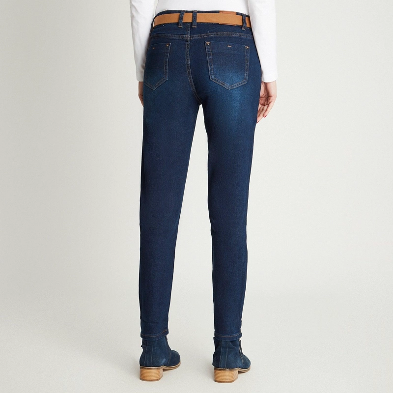SKINNY JEANS AZUL OSCURO CON CINTURON - 3