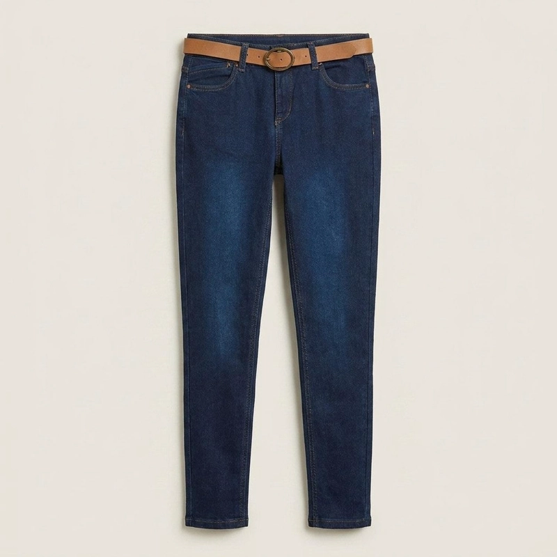 SKINNY JEANS AZUL OSCURO CON CINTURON - 6